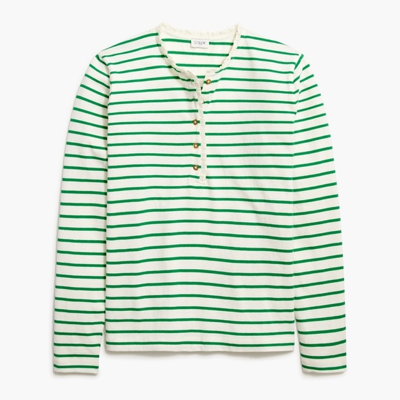 J. Crew Striped ruffle collar henley green white size M - Picture 2 of 9